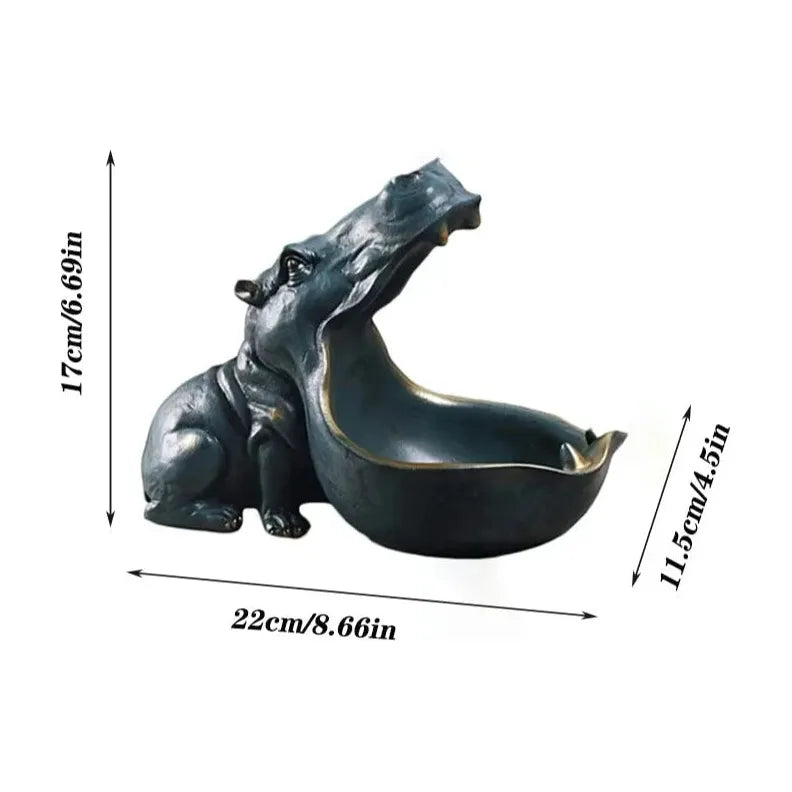 Resin Hippo Statue Sculpture Figurine Key Candy Storage Ornaments Container Decoration Home Table Decoration Accessories Gift | Designix -  Small 1   - https://designix.fr/