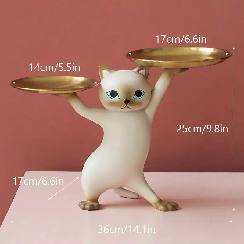 Vilead Resin Creative Cat Figurines Storage Tray Key Holder Animal Model Statue Home Living Room Porch Ornaments Decoration Gift | Designix -  B   - https://designix.fr/