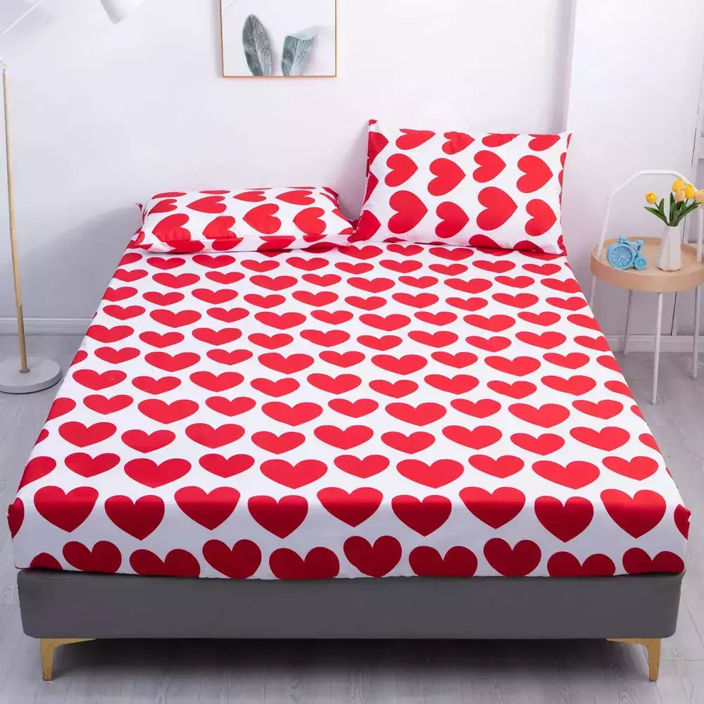 Drap-housse avec 2 taies d'oreiller | Designix -  Rouge d'amour fixer 150x200x25cm - https://designix.fr/