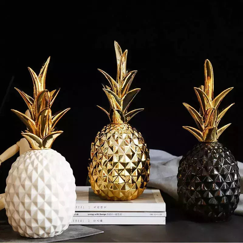 Nordic Light Luxury Ceramic Pineapple Gold Figurines Modern Fruit Statue Decoration Accessories Living Room Interior House Decor | Designix -     - https://designix.fr/