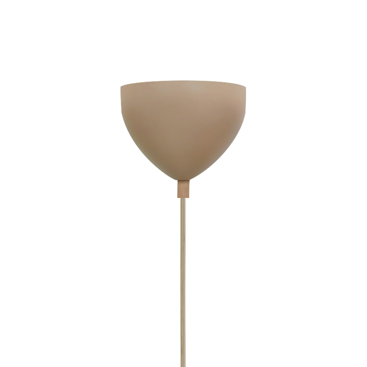 Détail de la coupole de fixation et du câble de suspension beige.