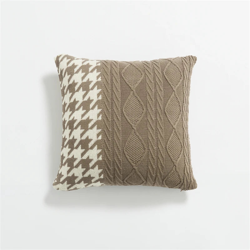 REGINA Nordic Houndstooth Knitted Cushion Cover For Sofa Bed Couch Chair Floor Tatami Soft Fluffy Cotton Fall Pillow Case Cover | Designix - Coussin light brown 450mm*450mm  - https://designix.fr/