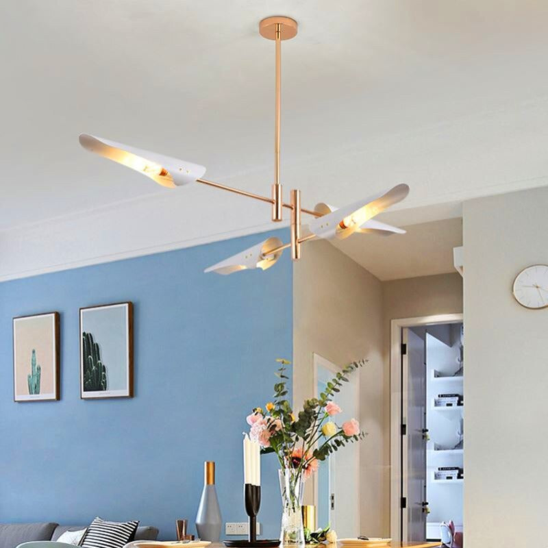 lustre-suspension-industriel | Designix - Blanc/Or 4 Têtes - https://designix.fr