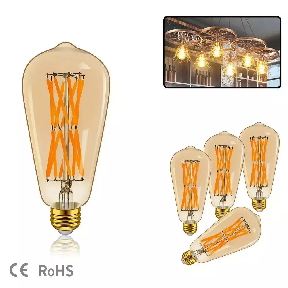 4pcs ST64 Retro LED Bulb E27 220V 16W Amber Glass Edison LED Filament Bulb Lamp Replace 120W Incandescent Home Decorative Light | Designix -     - https://designix.fr/