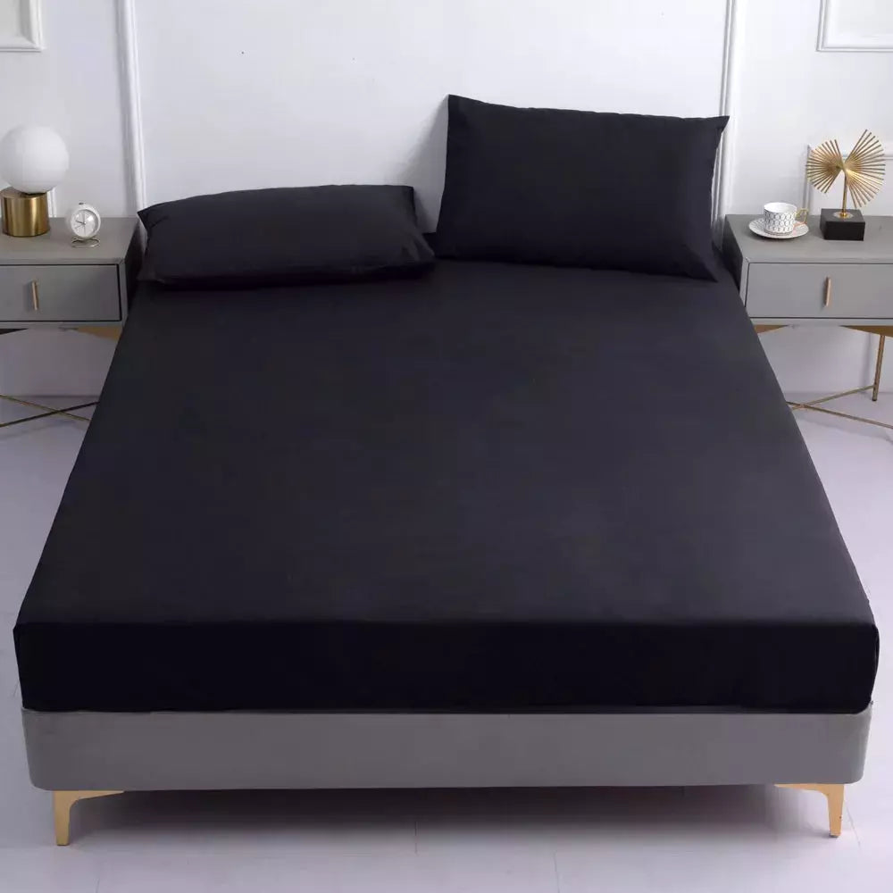 Drap-housse avec 2 taies d'oreiller | Designix -  Noir fixer 180x200x25cm - https://designix.fr/