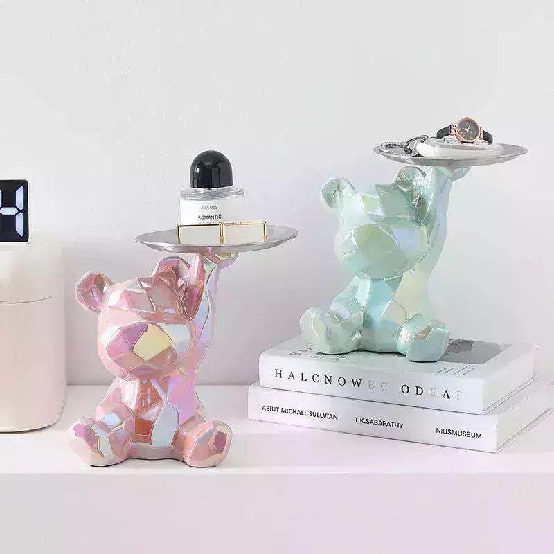 Ceramic Geometric Bear Ornament Coin Bank Home Living Room Desktop Remote Control Key Storage Tray Decorative Statue Gift | Designix -     - https://designix.fr/