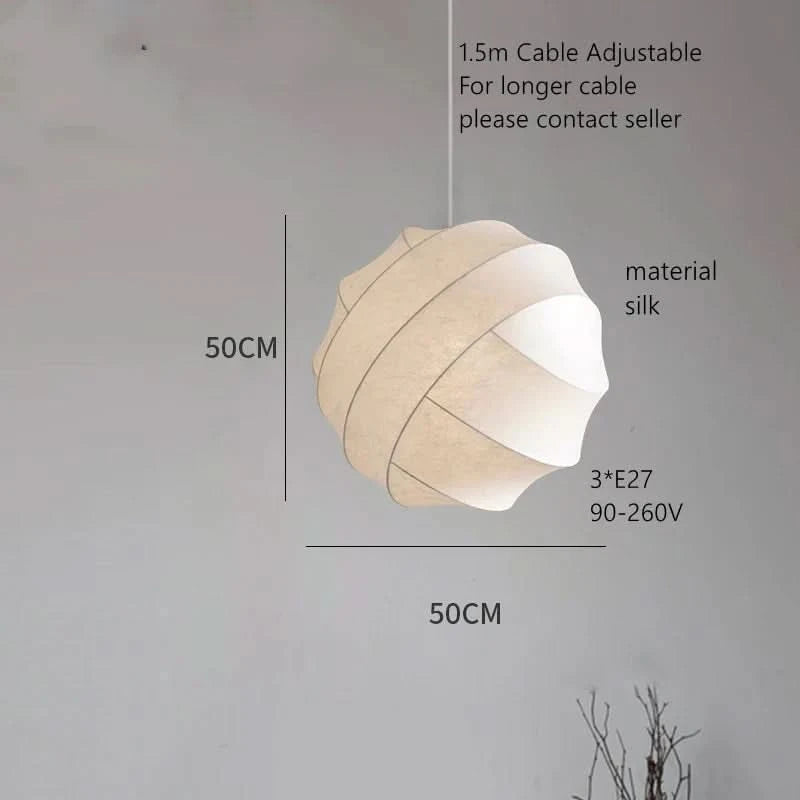 Lustre boule design en tissu style soie fait à la main | Designix - Luminaire D50cm - https://designix.fr