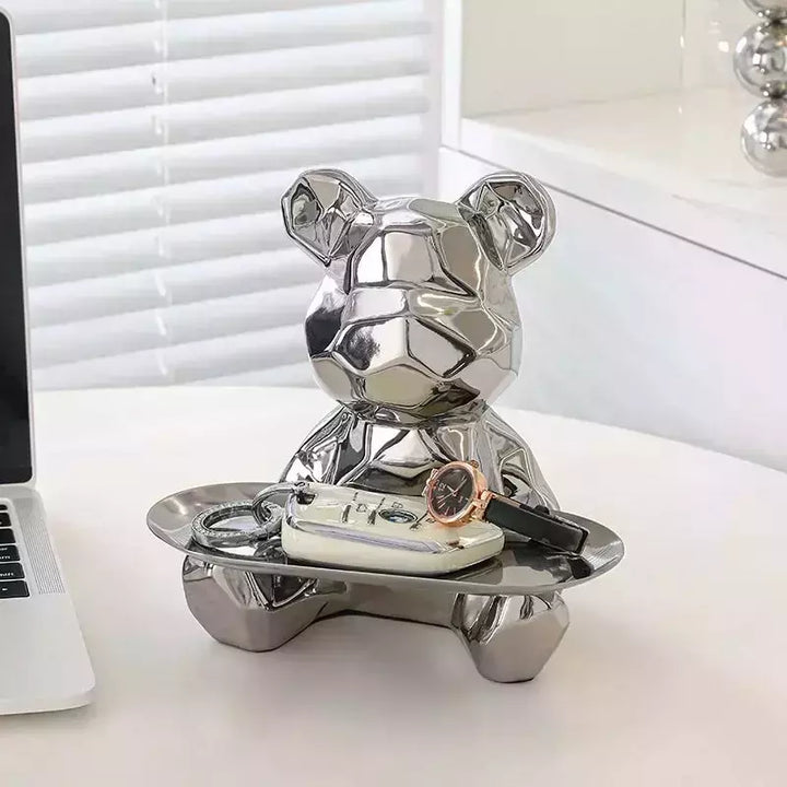 Ceramic Geometric Bear Ornament Coin Bank Home Living Room Desktop Remote Control Key Storage Tray Decorative Statue Gift | Designix -     - https://designix.fr/