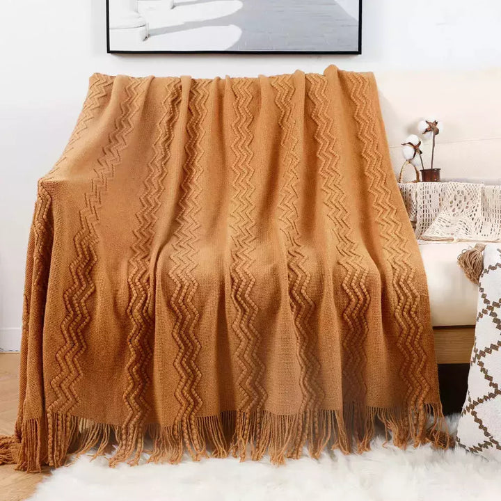 plaid de voyage | Designix -  3 wave light brown 127x172cm  - https://designix.fr/