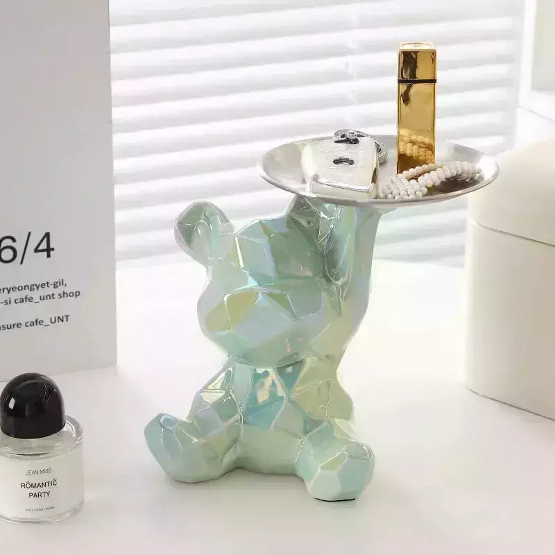 Ceramic Geometric Bear Ornament Coin Bank Home Living Room Desktop Remote Control Key Storage Tray Decorative Statue Gift | Designix -     - https://designix.fr/