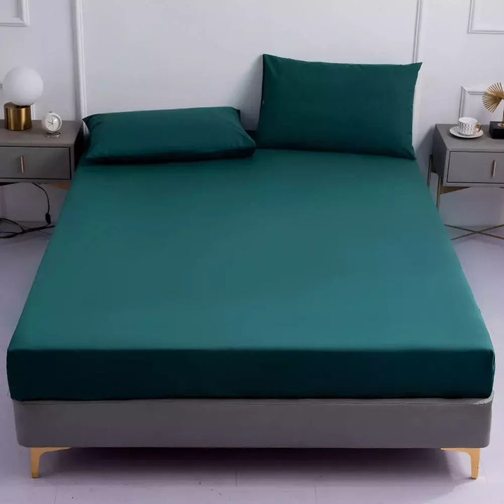 Drap-housse avec 2 taies d'oreiller | Designix -  Vert fixer 150x200x25cm - https://designix.fr/