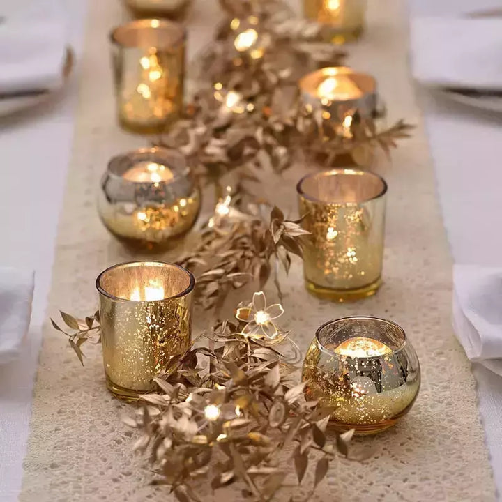 Gold Votive Candle Holder 12Pcs Speckled Glass Tealight for Wedding Parties Hotel Cafe Bar Birthday Home Decoration Party Gift | Designix -     - https://designix.fr/