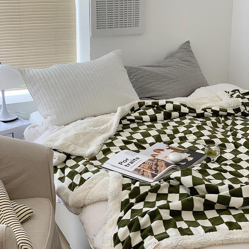 plaid damier épais et chaud | Designix - Plaid Vert 100x150cm  - https://designix.fr/