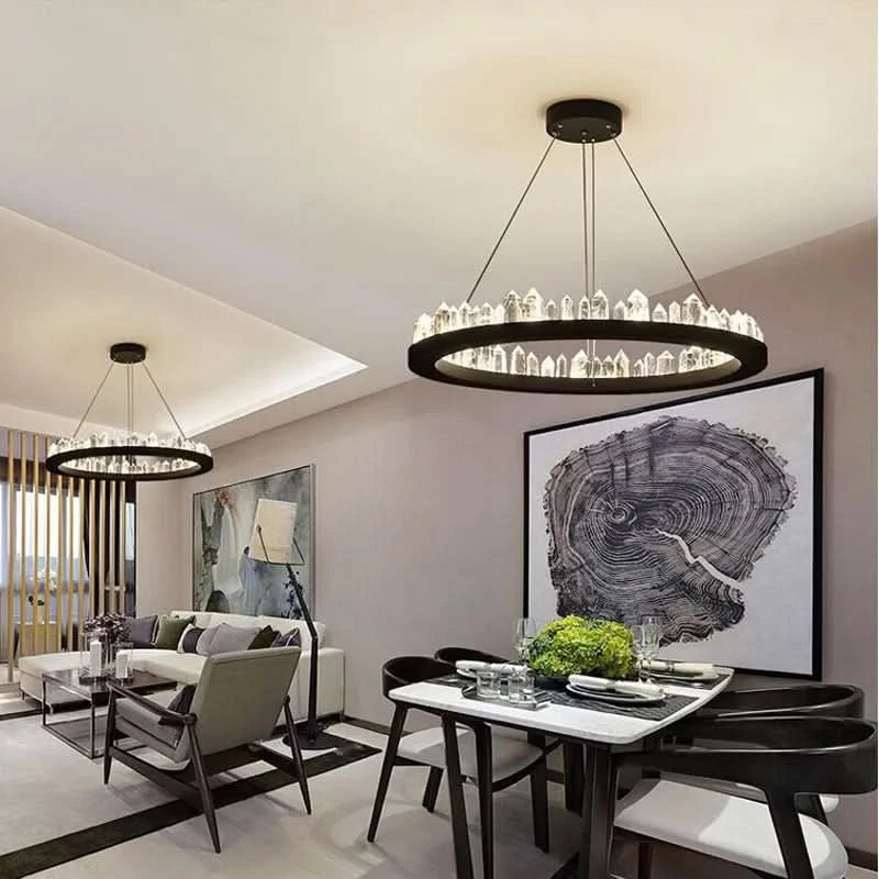 Plafonnier LED en cristal noir et blanc au design moderne | Designix - Luminaire - https://designix.fr
