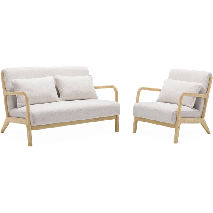 Alice'S Home - Banquette 2 Places + Fauteuil En Bois Et Tissu Bouclette | Designix -     - https://designix.fr/