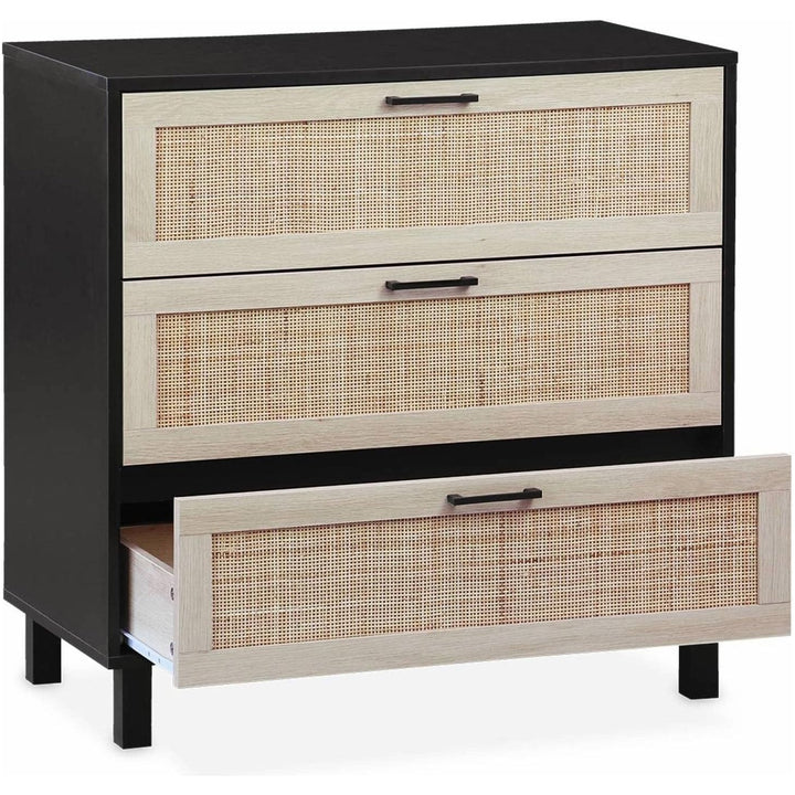 Alice'S Home - Commode Noire Et Cannage 80 X 40 X 80Cm - Bianca - 3 Tiroirs | Designix - Amazon    - https://designix.fr/