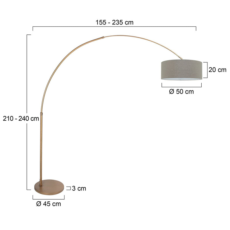 Lampadaire arc taupe, abat-jour lin Ø 48 cm doré | Aréa