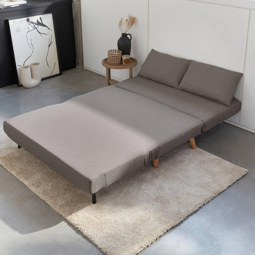 Alice'S Home - Canapé Convertible En Tissu - Guesta - 2 Places Scandinave. Pieds Bois Foncé. Gris Clair. Banquette. Dossier Inclinable | Designix -     - https://designix.fr/