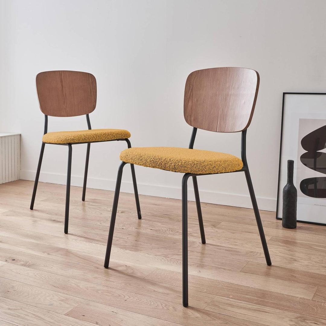 Alice'S Home - Lot De 2 Chaises Assise Bouclette Texturée Moutarde. Dossier Bois De Peuplier Courbé. Pieds En Métal Noir Mat | Designix - Amazon    - https://designix.fr/