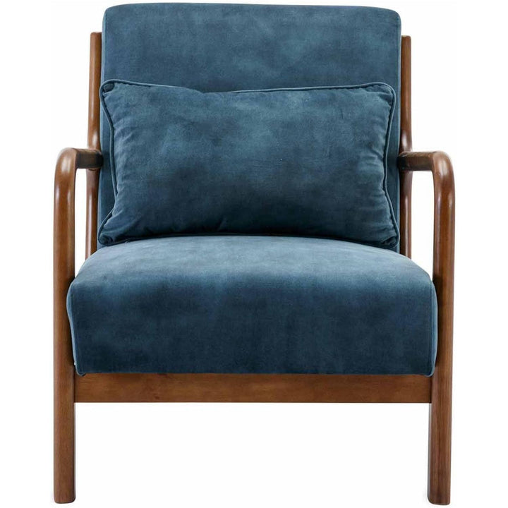 Alice'S Home - Fauteuil En Velours Bleu Pétrole. Pieds Bois D'Hévéa Teinté Noyer Clair. 1 Place Droit Fixe. Pieds Compas Scandinave | Designix -     - https://designix.fr/