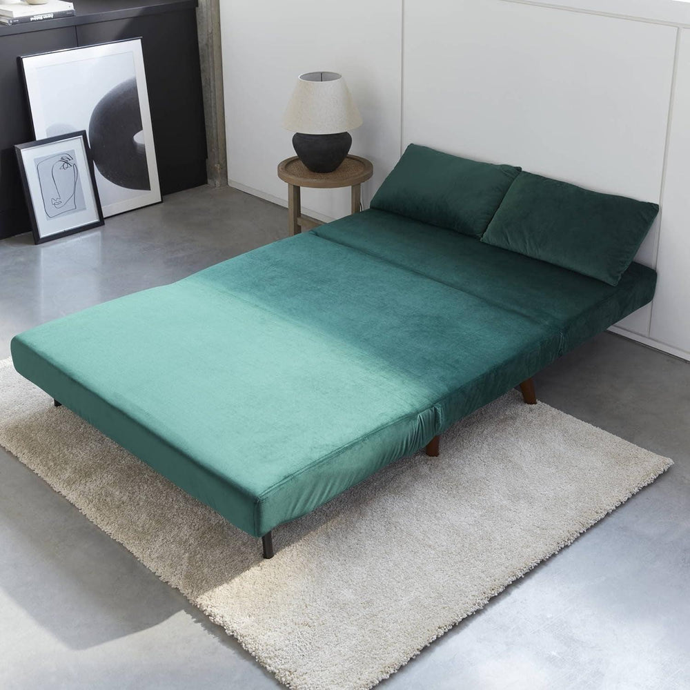 Alice'S Home - Canapé Convertible 2 Places Vert - Guesta - Pieds Bois. Banquette. Dossier Inclinable | Designix -     - https://designix.fr/