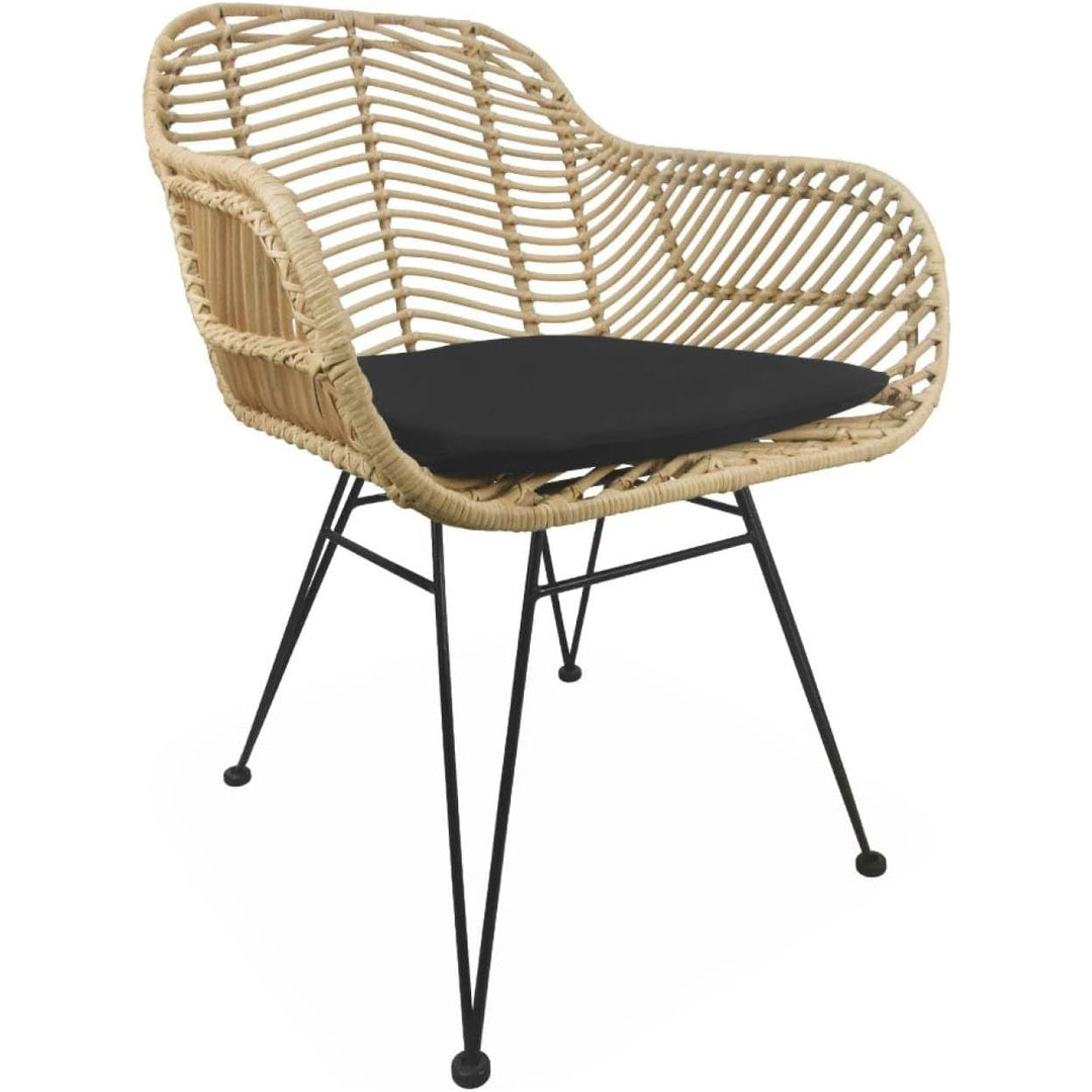 Alice'S Home - Table À Manger En Ancien Teck Recyclé 220Cm + 6 Chaises Et 2 Fauteuils En Rotin Naturel Et Métal. Coussins Noirs | Designix - Amazon    - https://designix.fr/