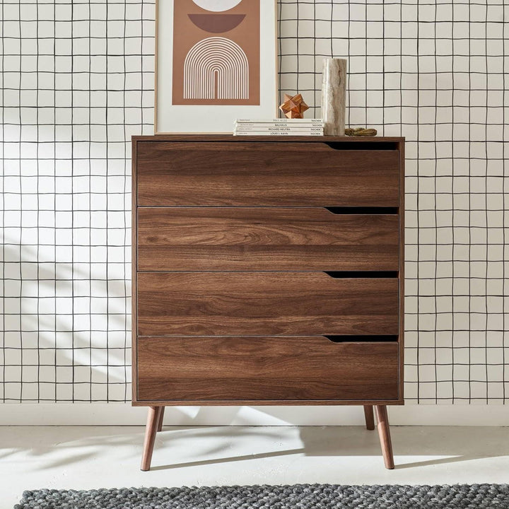 Alice'S Home - Commode Décor Bois De Noyer. 4 Tiroirs. Pieds En Pin Massif | Designix - Amazon    - https://designix.fr/