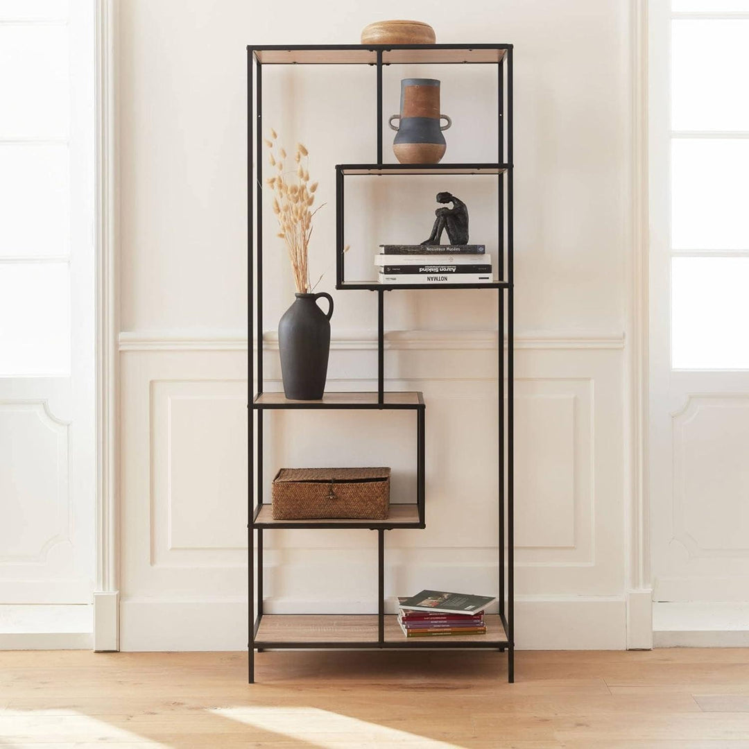 Alice'S Home - Etagère En Métal Noir Et Décor Bois - Loft - Bibliothèque 6 Niveaux. L 77 X L 33 X H 185Cm | Designix - Amazon    - https://designix.fr/