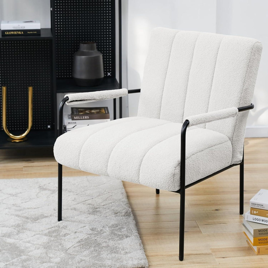 SVITA Kyle Fauteuil De Salon Rembourré, Avec Accoudoirs, Housse En Tissu Peluche, Confortable, Moderne, Vintage, Pour Salon, Bureau - Blanc | Designix -     - https://designix.fr/