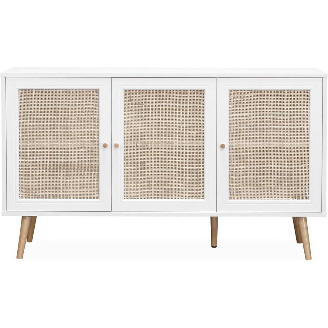 Alice'S Home - Buffet De Rangement En Cannage. Blanc 120X39X70Cm - Bohème - 2 Niveaux. 3 Portes. Pieds Scandinaves | Designix - Amazon    - https://designix.fr/