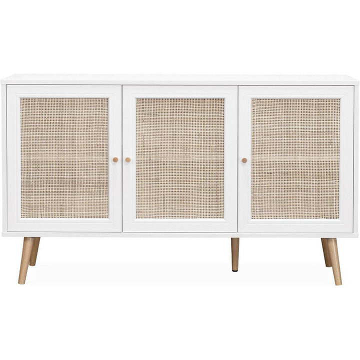 Alice'S Home - Buffet De Rangement En Cannage. Blanc 120X39X70Cm - Bohème - 2 Niveaux. 3 Portes. Pieds Scandinaves | Designix - Amazon    - https://designix.fr/