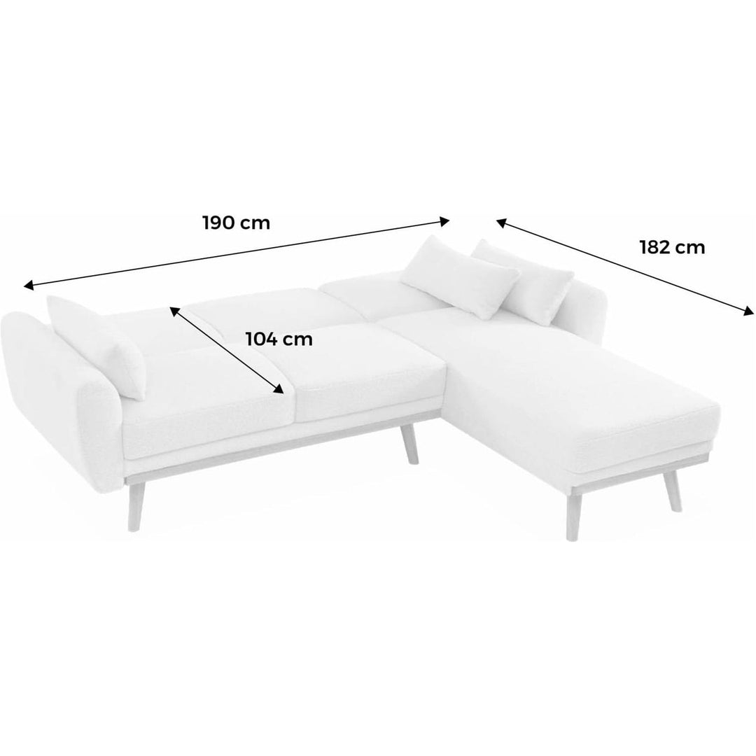 Alice'S Home - Canapé D'Angle Convertible Réversible 3 Places. Tissu Bouclettes Blanches. Pieds Bois | Designix -     - https://designix.fr/