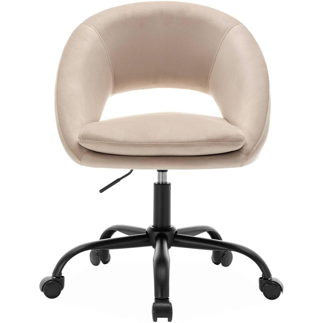 Alice'S Home - Chaise De Bureau Ronde À Roulettes En Velours Blanc Cassé. Pam. L 59 X P 60 X H 79 / 89Cm | Designix - Amazon    - https://designix.fr/