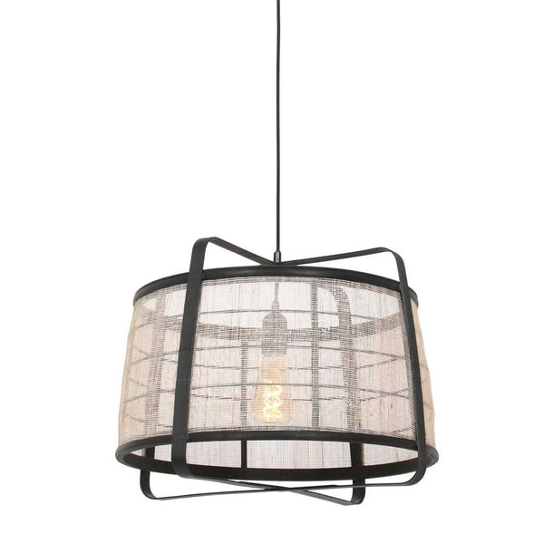 Suspension Métal Noir Jute Transparent