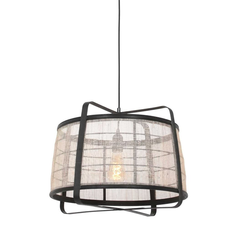 Suspension Métal Noir Jute Transparent