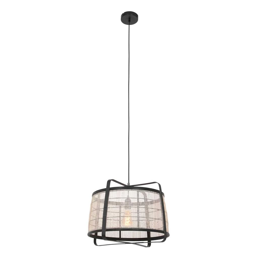 Suspension Métal Noir Jute Transparent