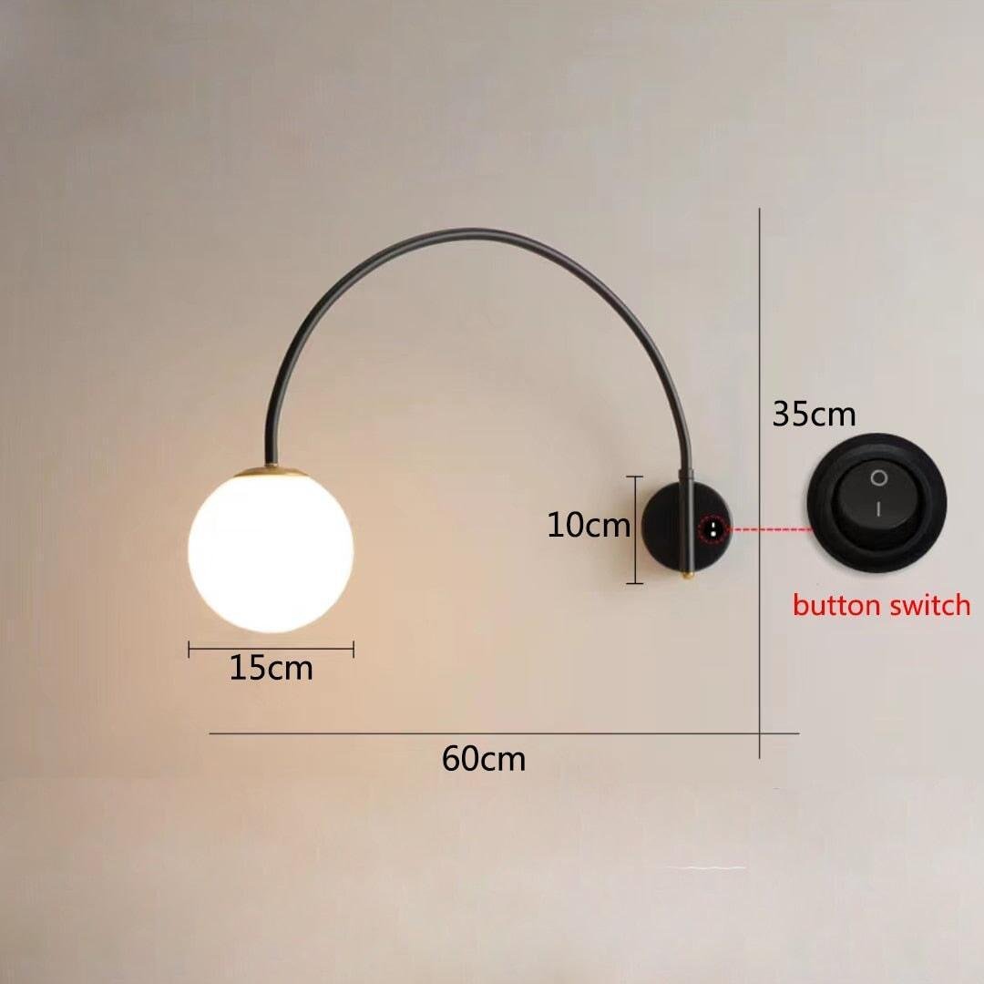 Applique Murale Arc Boule | Éclat Moderne - Designix Applique Murale Interrupteur à Bouton Blanc Chaud (2700 - 3500K)
