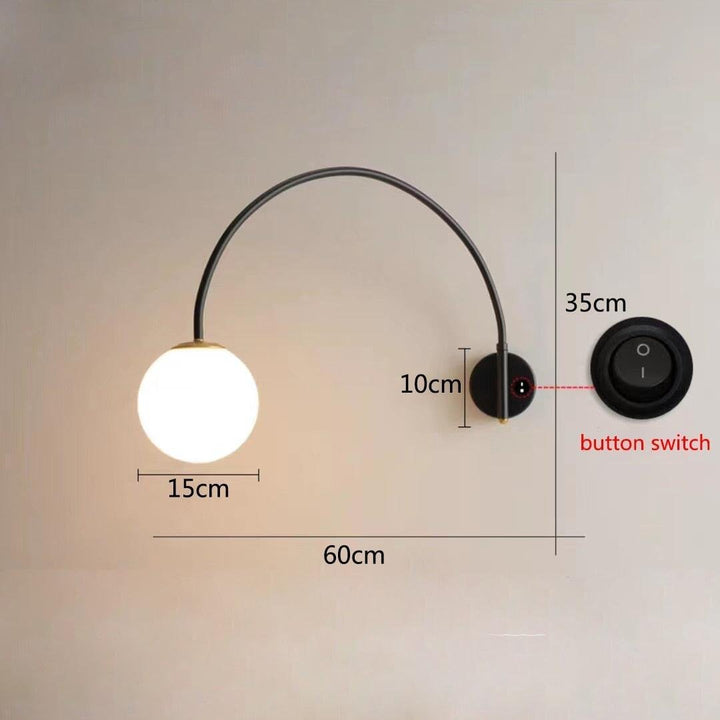 Applique Murale Arc Boule | Éclat Moderne - Designix Applique Murale Interrupteur à Bouton Blanc Chaud (2700 - 3500K)