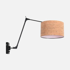 Applique murale articulée, abat-jour liège & long bras noir Ø 30 cm | Prestige Chic