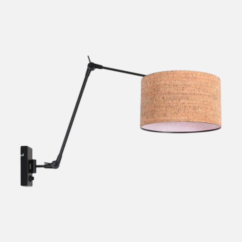 Applique murale articulée, abat-jour liège & long bras noir Ø 30 cm | Prestige Chic