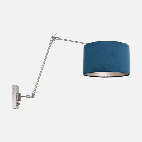 applique murale extensible, abat-jour velours bleu & bras articulé 90 cm | Velura