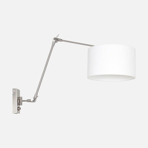 Applique murale en lin blanc à variateur, bras orientable acier | Prestige Chic