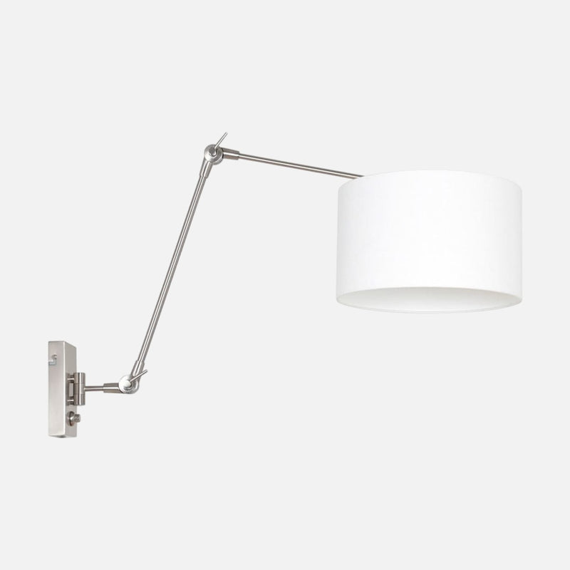 Applique murale en lin blanc à variateur, bras orientable acier | Prestige Chic