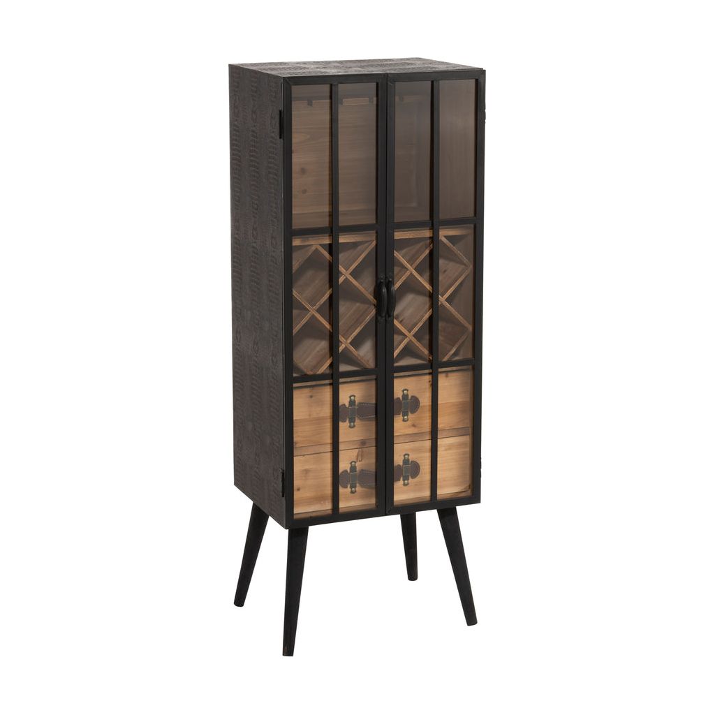 Armoire Bar Noir Bois Verre | Zani - Designix Armoire