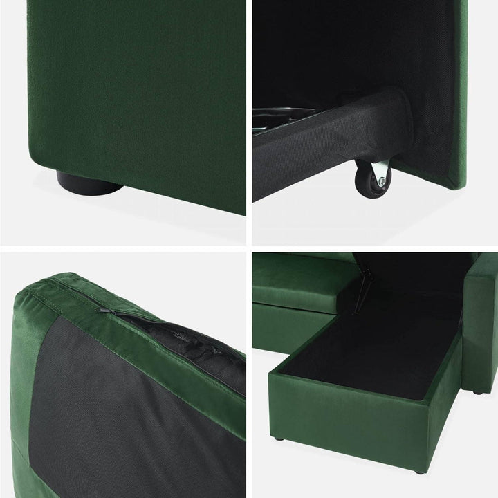 Alice'S Home - Canapé D'Angle Convertible En Velours Vert Anglais 3 Places. Fauteuil D'Angle Réversible Coffre Rangement Lit Modulable | Designix -     - https://designix.fr/