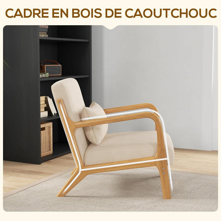 Fauteuil De Salon Avec Cadre En Bois Massif Fauteuil Lounge - Assise Profonde - Accoudoirs - Aspect Velours Beige | Designix -     - https://designix.fr/