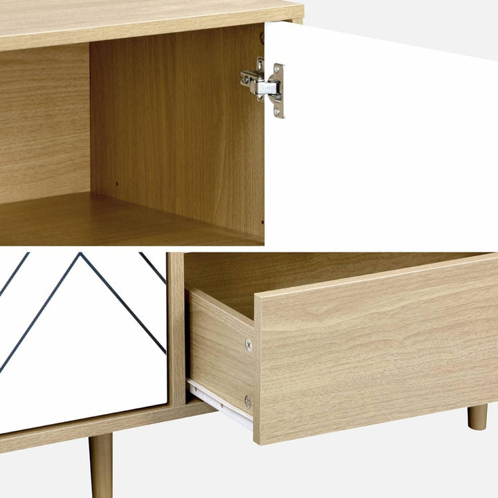 Alice'S Home - Buffet De Rangement Décor Bois Et Blanc - Mika - 2 Niveaux. 2 Portes. 3 Tiroirs. L 160 X L 40 X H 74Cm | Designix - Amazon    - https://designix.fr/