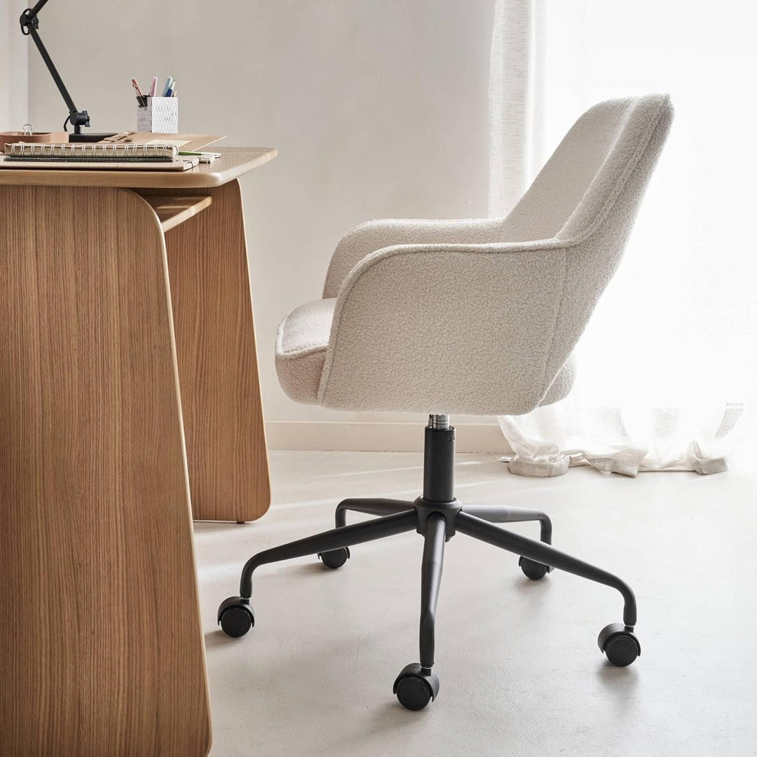 Alice'S Home - Chaise De Bureau À Roulettes Bouclettes Blanche. Jim. L 60 X P 62 X H 89 / 99Cm. | Designix - Amazon    - https://designix.fr/