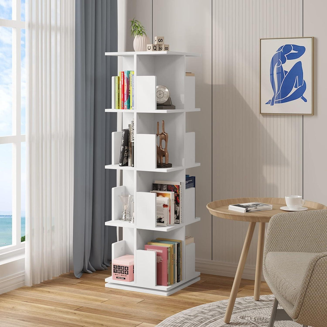 Bibliothèque Rotative 4 Niveaux En Mdf,Étagère De Sol Étagère De Bureau De Rangement 39X39X128Cm, 0040SHG | Designix - Amazon    - https://designix.fr/