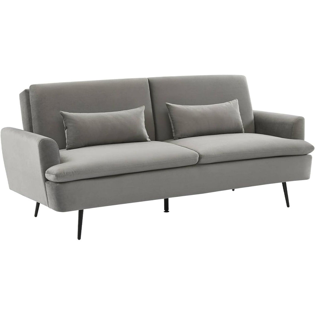 Alice'S Home - Canapé Convertible. John. 2-3 Places Pieds Métal Et Velours Gris Clair L 210 X P111 X H48Cm | Designix -     - https://designix.fr/